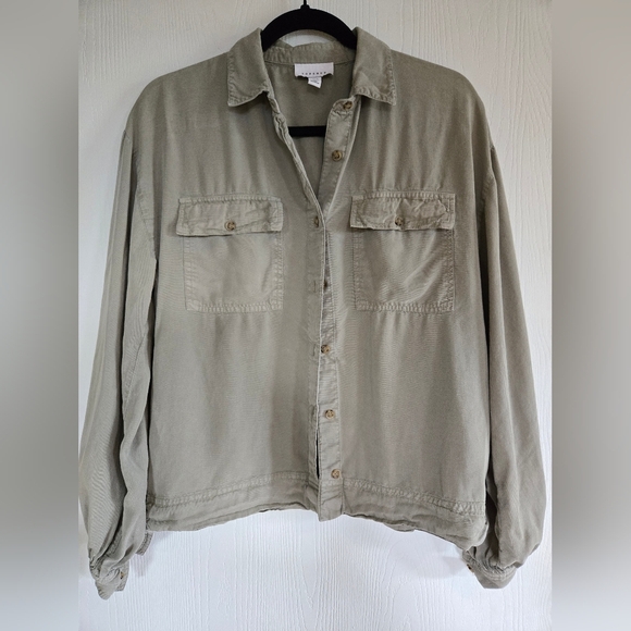 Topshop Jackets & Blazers - Topshop | Tan Utility Jacket with Collared Neckline and Relaxed Fit, Size M